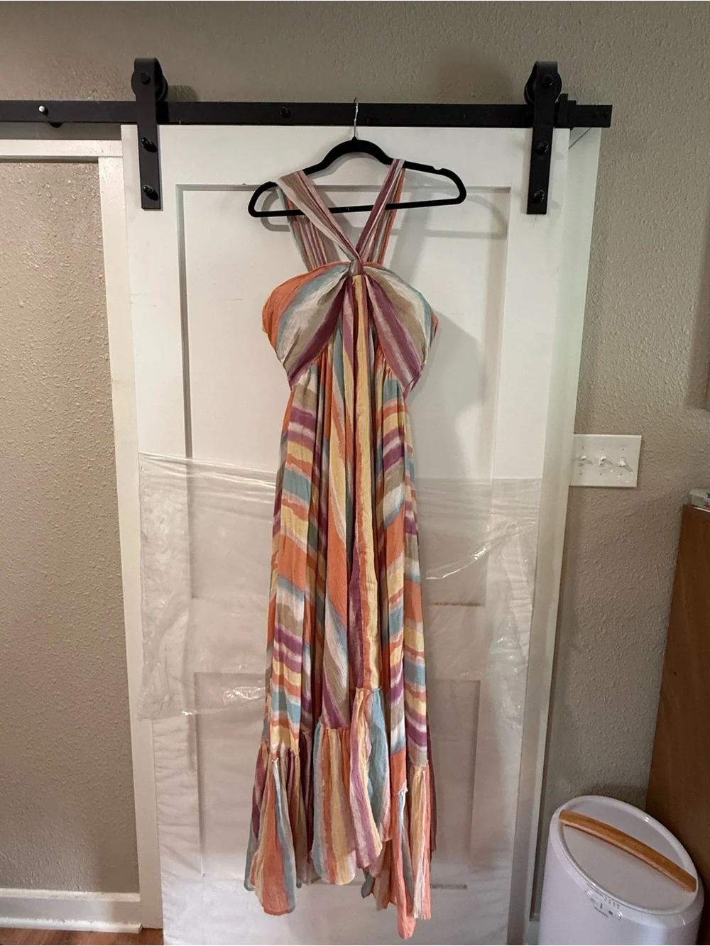 Free People Striped Halter Maxi Dress in Pastel Orange, Pink, Blue & Cream - Picture 2 of 5